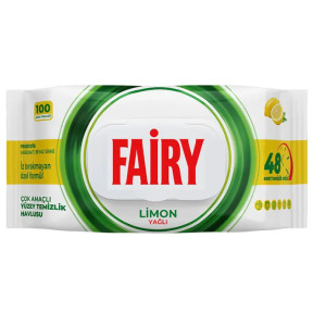 Влажные салфетки для очистки Fairy с ароматом лимона, 100 штук